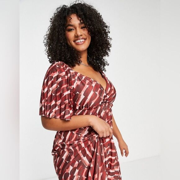 ASOS DESIGN Curve pleated twist back midi dress in abstract smudge print - Picture 14 of 15